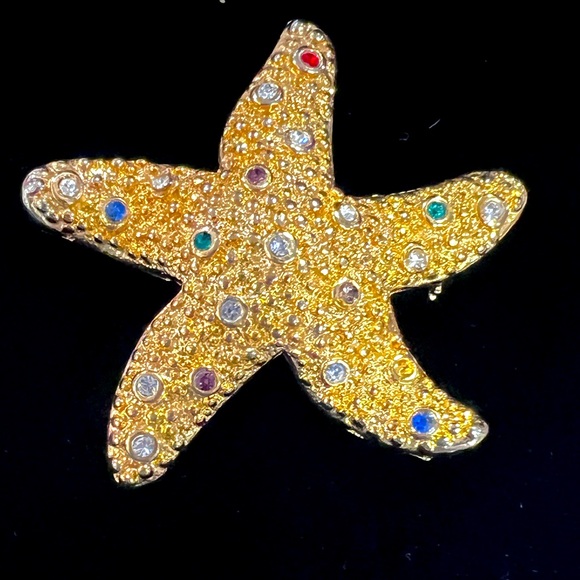 unmarked Jewelry - - Vintage Starfish Brooch Multi Color Rhinestones Gems Retro Fashion Jewel…